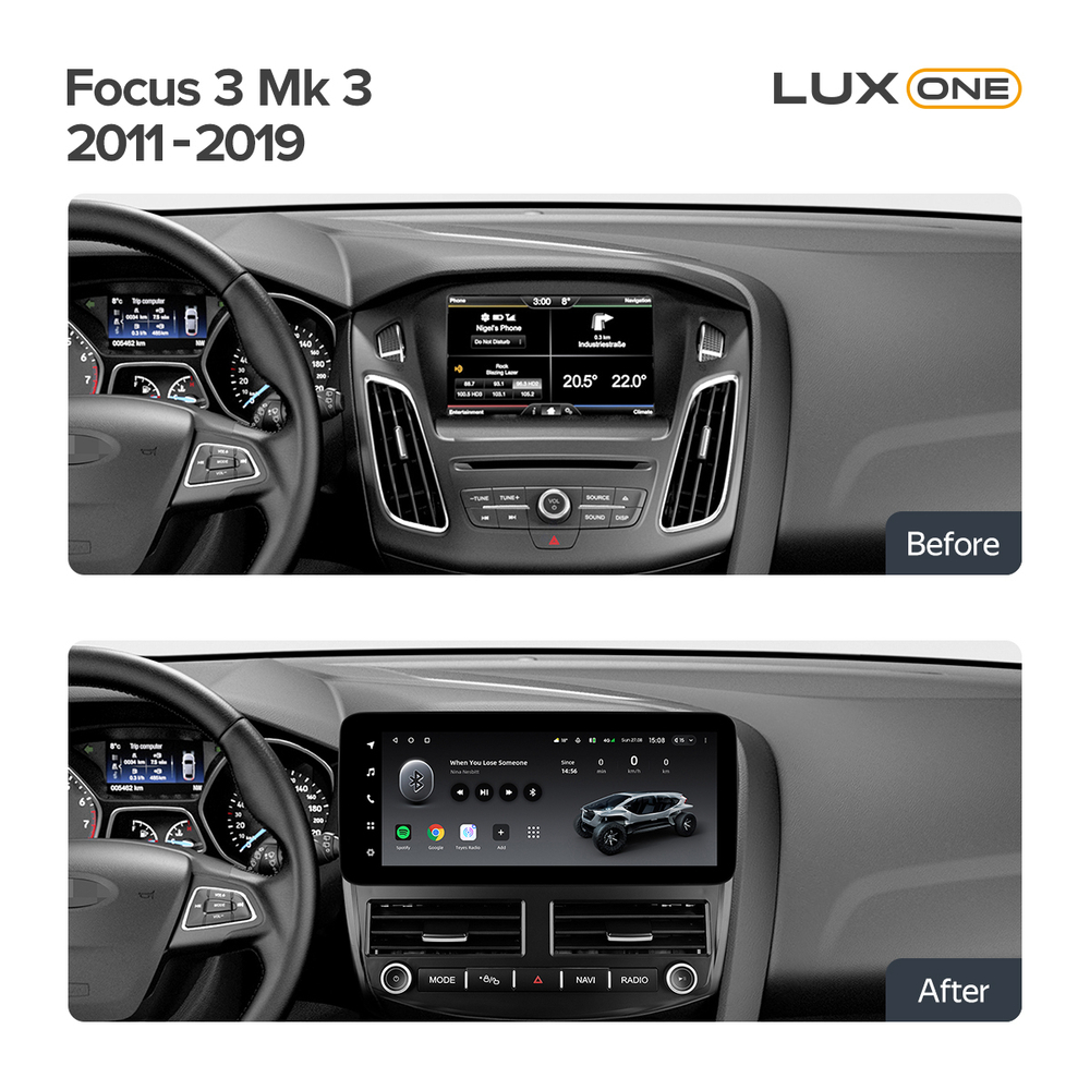 Магнитола для Ford Focus 3 2011-2019 - Teyes LUX ONE ROUND монитор 12.3" 2K QLED на Android 10, ТОП процессор, CarPlay, 4G SIM-слот