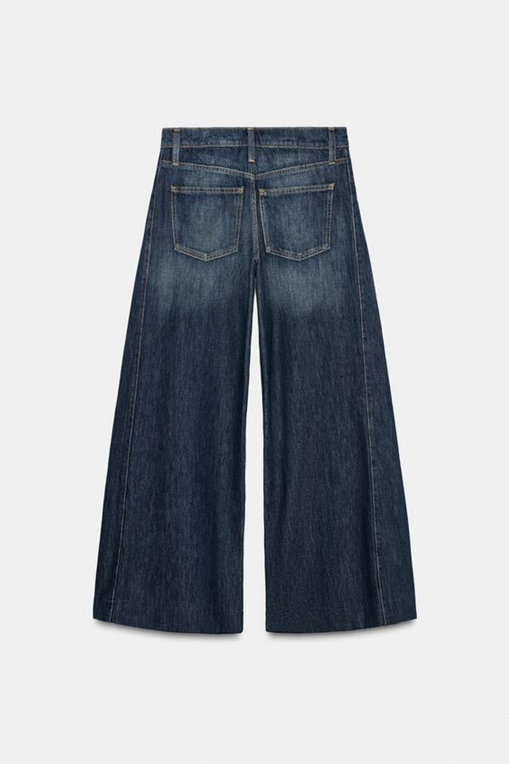 ZARA ДЖИНСЫ ZW COLLECTION WIDE LEG СО СРЕДНЕЙ ПОСАДКОЙ И БОКОВЫМИ СКЛАДКАМИ, СИНИЙ