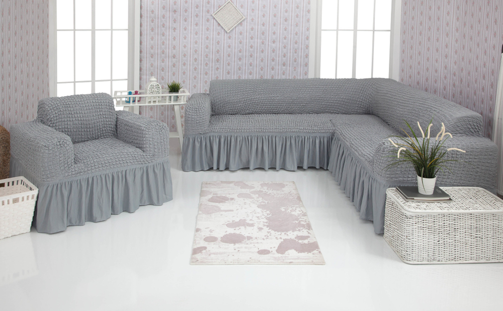 Комплект чехлов на угловой диван с креслом, цвет Серый
