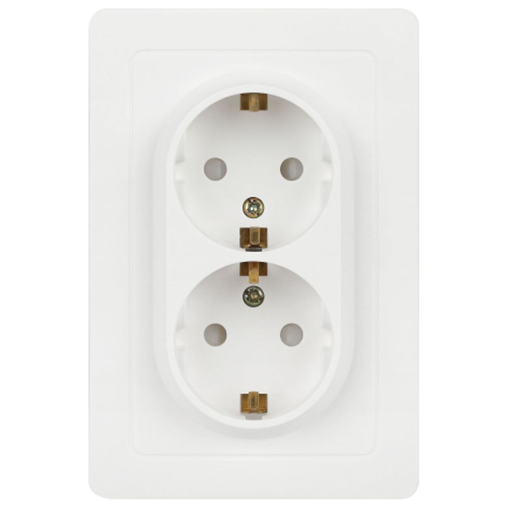 Розетка Intro Style 7-208-01 двойная с заземлением 2X2P+E Schuko со шторками 16А-250В IP20 СУ белый