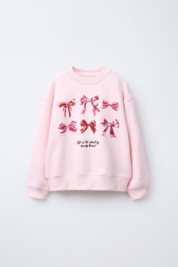 ZARA ТОЛСТОВКА С ПРИНТОМ И БАНТАМИ, РОЗОВЫЙ