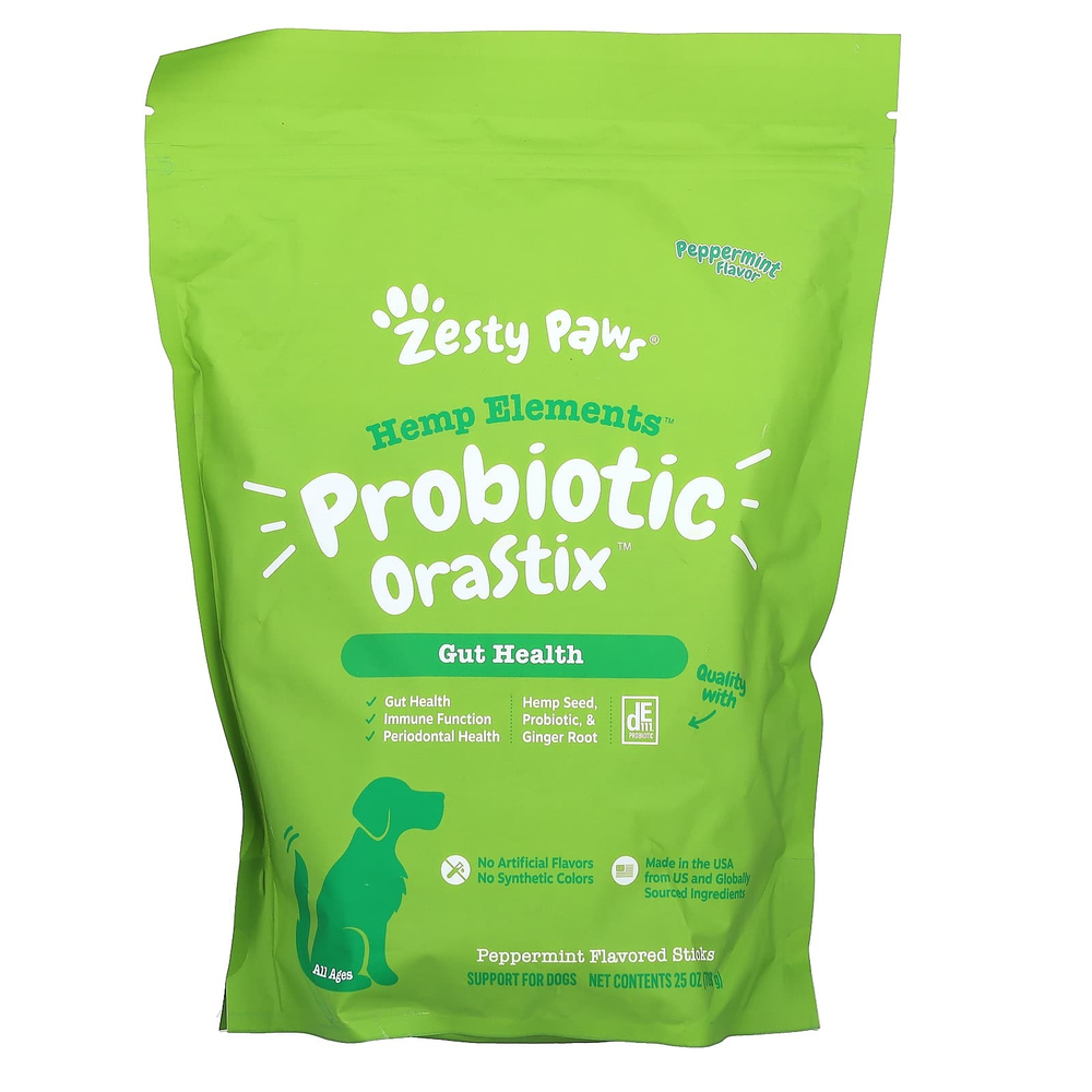 Zesty Paws, Hemp Elements, OraStix, пробиотик, для собак любого возраста, перечная мята, 709 г (25 унций)