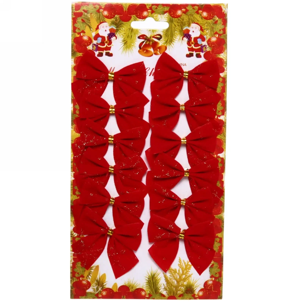 Бант на ёлку «Бархат с золотой пылью» 6см (набор 12 шт)