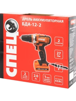 Дрель-шуруповерт аккумуляторная Спец БДА-12-2, 12 В Li-Ion 2x2 Ач