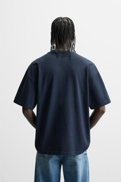 ZARA БАЗОВАЯ ФУТБОЛКА HEAVY WEIGHT, СИНИЙ