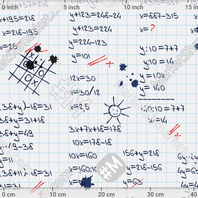 Школьная тетрадь с уравнениями и кляксами by Зиновьева Светлана 150 DPI
