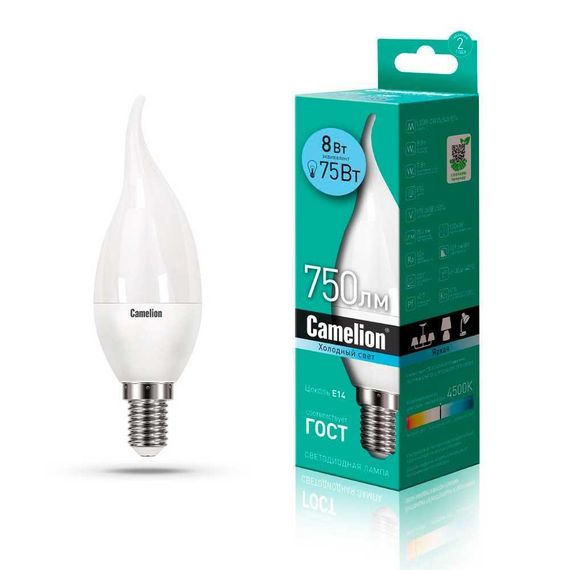 Лампа светодиодная Camelion E14 8W 4500K LED8-CW35/845/E14 12388