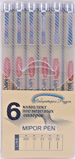 Комплект из 6 линеров (лайнеров) для скетчинга (в пенале)