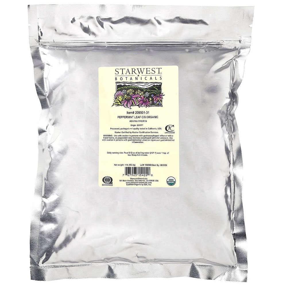 Starwest Botanicals, Органические листья перечной мяты C / S, 453,6 г (1 фунт)