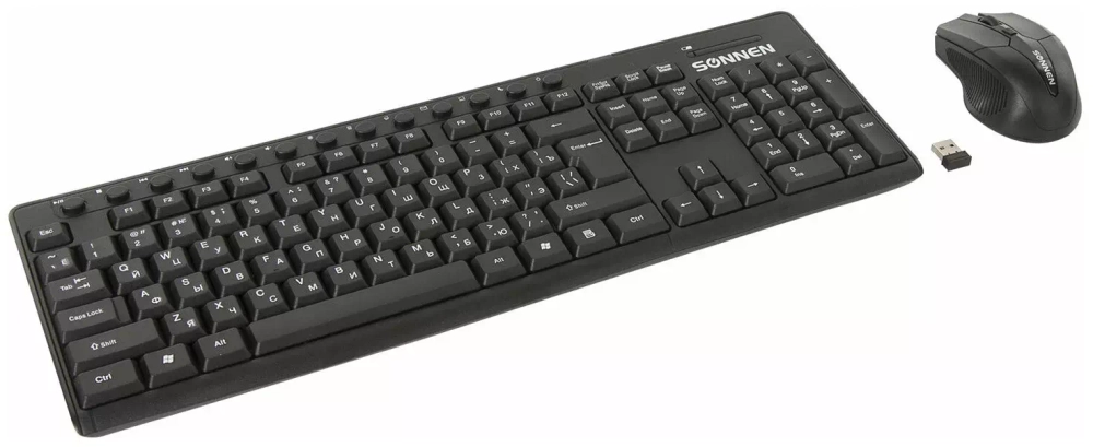 Набор беспроводной SONNEN K-648, клавиатура 117 клавиш, мышь 4 кнопки 1600 dpi, черный,