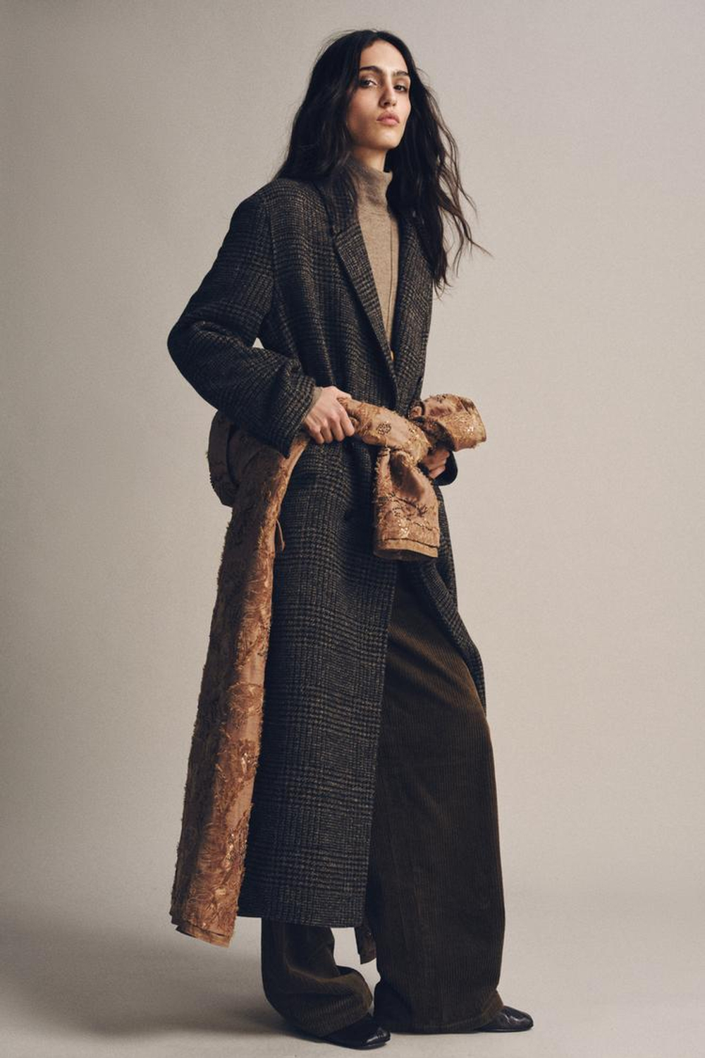 ZARA ПАЛЬТО В КЛЕТКУ — ZW COLLECTION, ТЕМНО-КОРИЧНЕВЫЙ