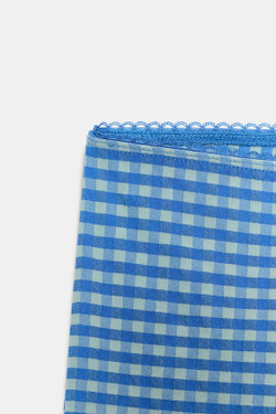 ZARA БРЮКИ КАПРИ В КЛЕТКУ ВИШИ, СИНИЙ/БЕЛЫЙ