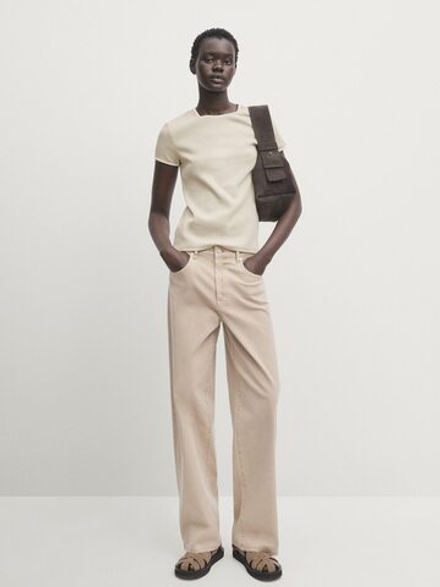 Massimo Dutti Футболка с контрастными деталями, дымчатый