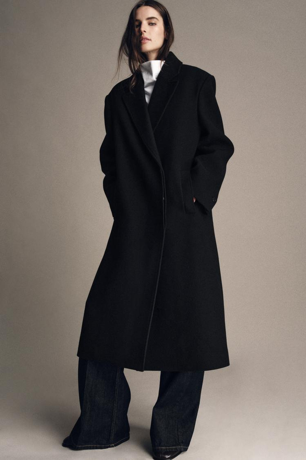 ZARA ПАЛЬТО ИЗ СМЕСОВОЙ ШЕРСТИ — ZW COLLECTION, ЧЕРНЫЙ