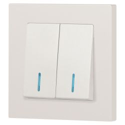 Выключатель Intro Accent 6-105-06 двойной с подсветкой, 10А-250В, IP20, СУ, AL/CU, перламутр | Intro