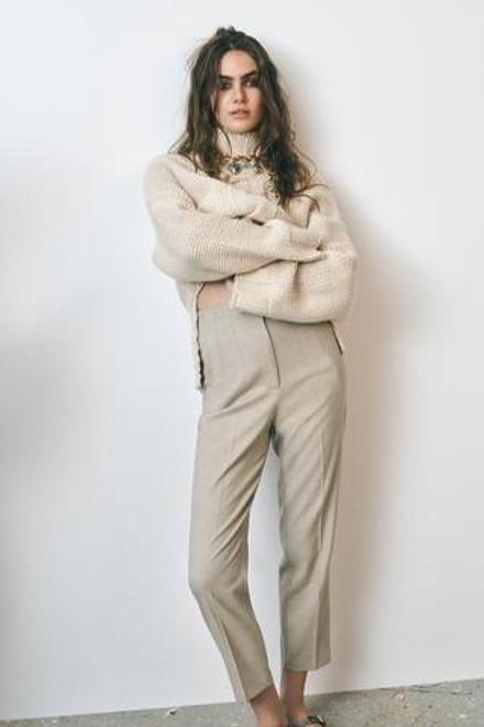 ZARA БРЮКИ HIGH-WAIST, ПЕСОЧНЫЙ