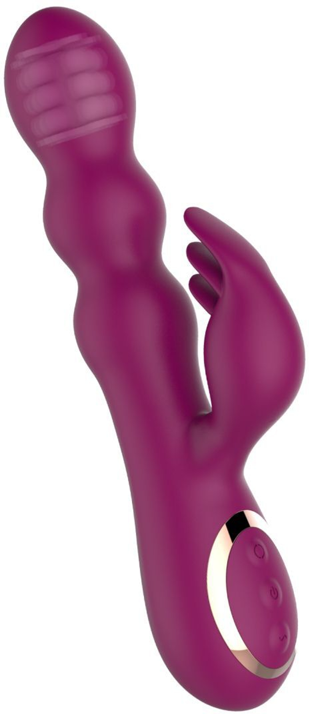 Сливовый вибратор-кролик AN Stamen с массажем бусинами - 22 см. (Цвет: красный)