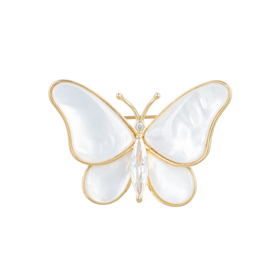 Брошь Shadore Бабочка Zircon+natural shell XR06424F G