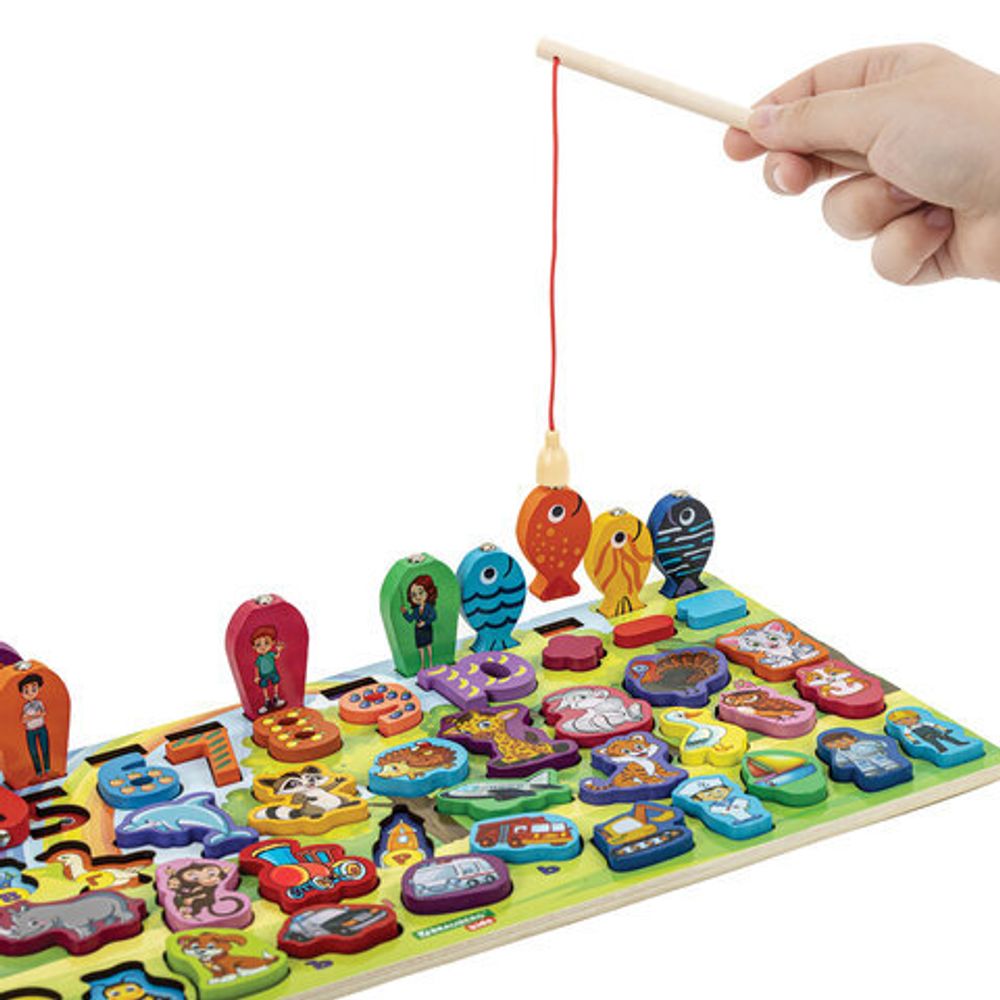 Сортер-доска деревянный развивающий по методу Монтессори, с магнитной рыбалкой BRAUBERG KIDS, 665242