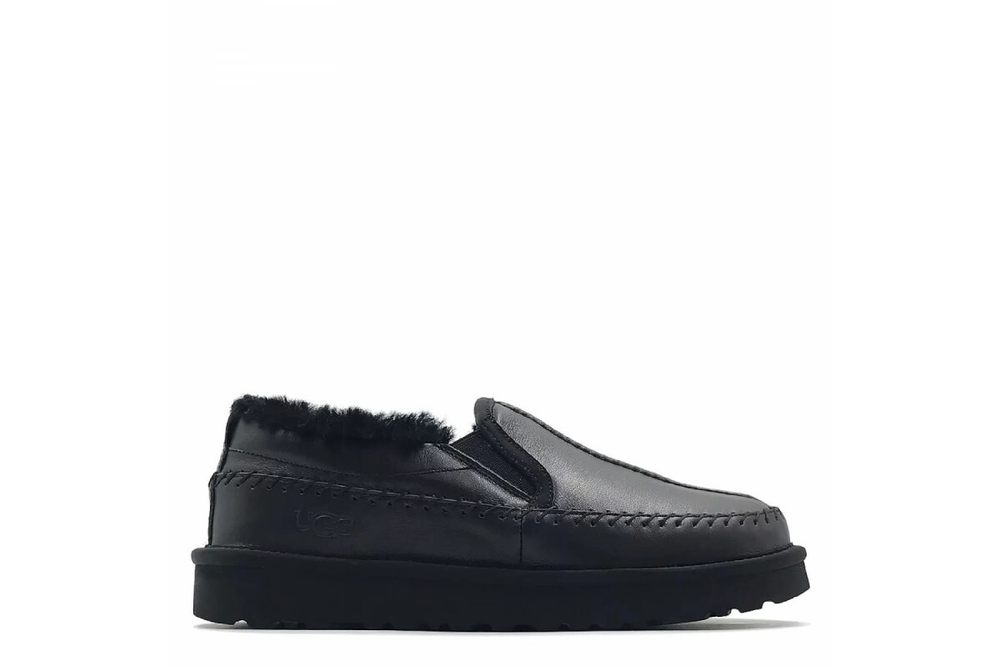 UGG Mens Stitch Slip On Leather Black