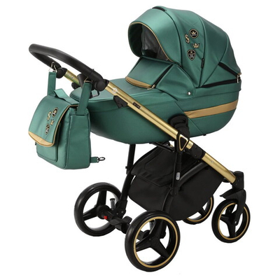 Детская коляска Adamex Cortina Deluxe 3 в 1 CT328 ЗЕЛЕН.ПЕРЛ.КОЖА+ЗОЛОТО