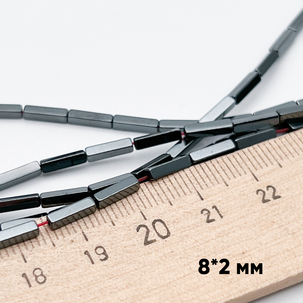 Гематит Брусок бусины (имитация), цвет черный, размер около 8*2 мм, цена за 23-24 шт (1/2 нити)