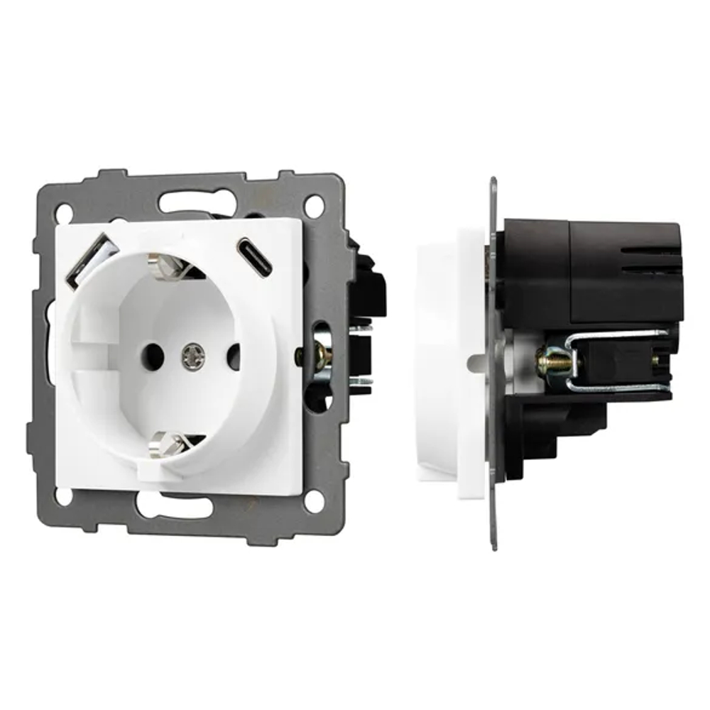 Механизм розетки с быстрой USB зарядкой SCT-MUAC-PL-WH-V (250V, 16A) (Arlight, -) 049822