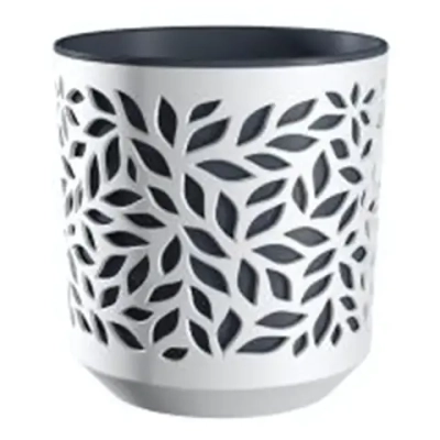 Кашпо для цветов пластиковое 2,5л d-16,2см «Leaves» Белый/Антрацит
