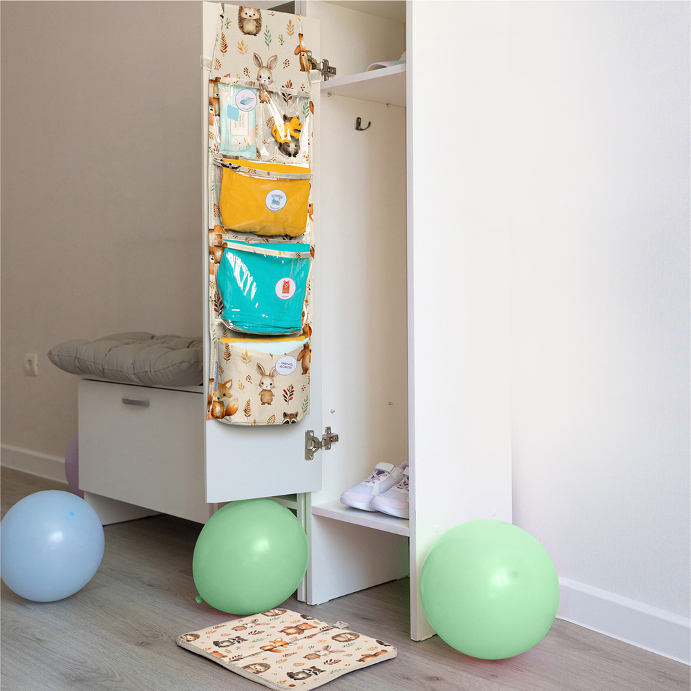 Кармашки для детского сада на липучке. Лес принт