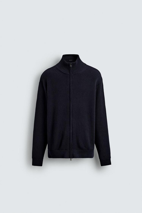 ZARA КАРДИГАН ПЛАТОЧНОЙ ВЯЗКИ НА МОЛНИИ, МОРСКОЙ СИНИЙ