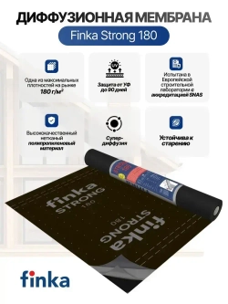 Мембрана Finka Strong, 180 г/кв.м 1,5*50м 75м2, диффузионная, для кровли и стен, черная