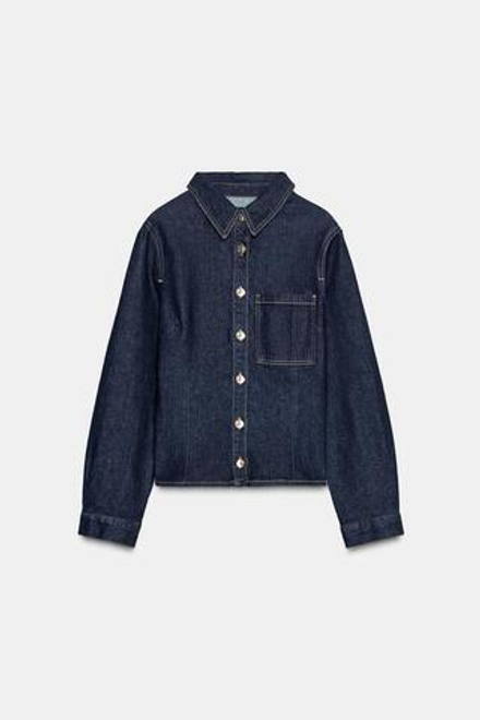 ZARA ПРИТАЛЕННАЯ ДЖИНСОВАЯ РУБАШКА Z1975, СИНИЙ
