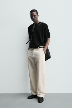 ZARA БРЮКИ RELAXED FIT СО СКЛАДКАМИ, СВЕТЛО-БЕЖЕВЫЙ