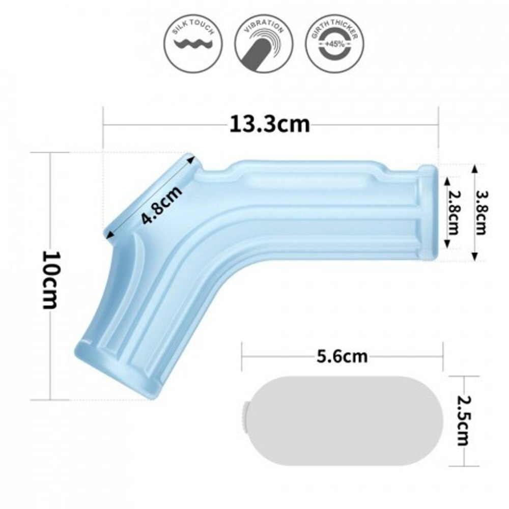 Насадка на пенис с вибрацией с рукавом для мошонки Ridge Knights Ring голубая (13,3*2,8)