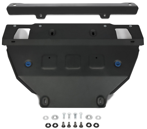 Защита радиатора Rival для Isuzu D-Max II (V - 2.5TD) 2012-2021/Isuzu D-Max II рестайлинг (V - 3.0TD) 2017-2021 (под алюминиевый и штатный бампер), сталь 3 мм, с крепежом, штампованная, 2111.9110.1.3