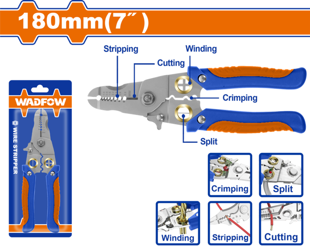 Клещи для удаления изоляции 180 мм (12/72) WADFOW WPL5627