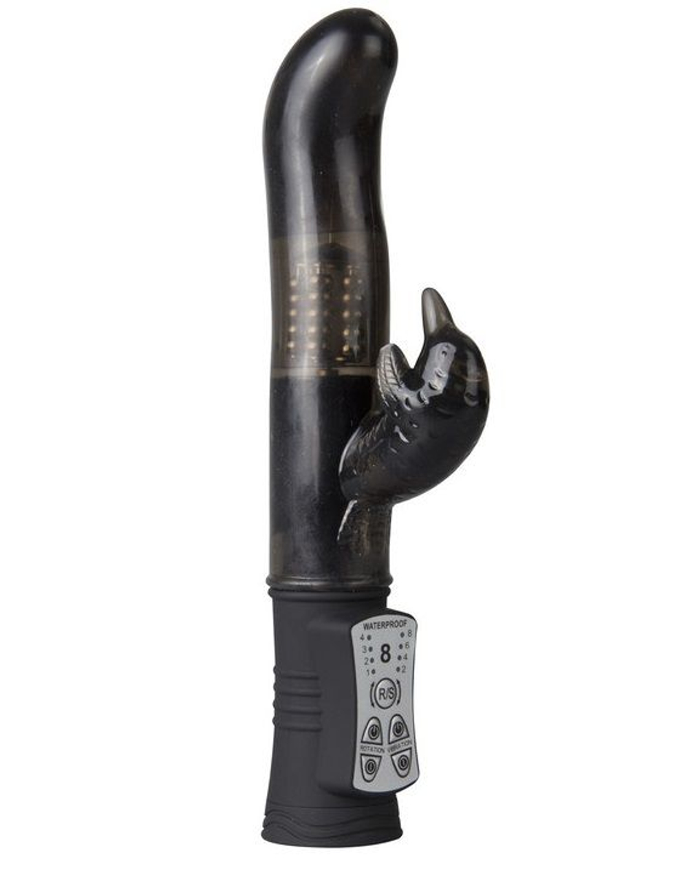 Чёрный вибратор Dolphin Diver с клиторальным отростком - 22 см. (Цвет: черный)