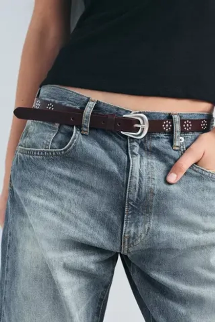 ZARA КОЖАНЫЙ РЕМЕНЬ С ЗАКЛЕПКАМИ, КОРИЧНЕВЫЙ