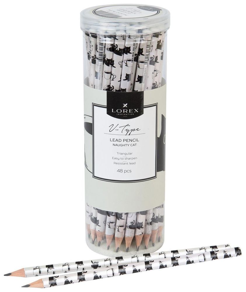 Карандаш ч/г НВ "V-Type Naughty cat" корпус дерев. заточ.трехгран, принт на корп. тубус (LOREX)