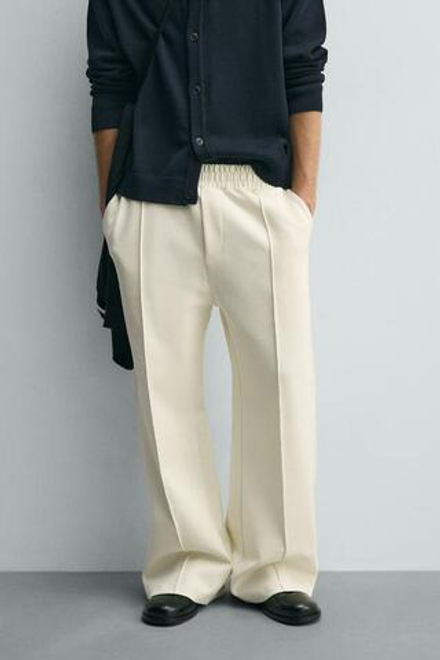 ZARA ДЖОГГЕРЫ ИЗ ВЫСОКОТЕХНОЛОГИЧНОЙ ТКАНИ С ДЕКОРАТИВНЫМИ ШВАМИ, ЭКРЮ