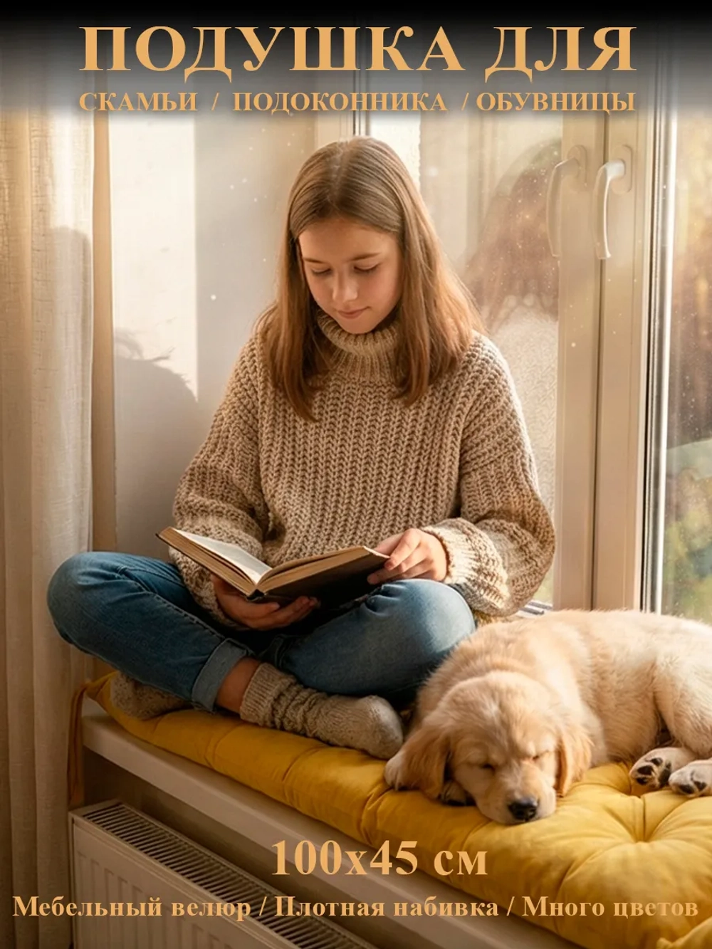 Подушка на скамью, подоконник, обувницу 100х45 см