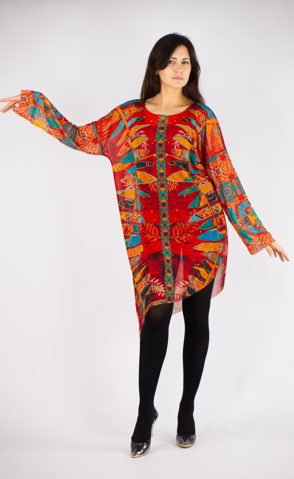 Платье-туника из сетки «Лодки» по мотивам этнической живописи австралийских аборигенов