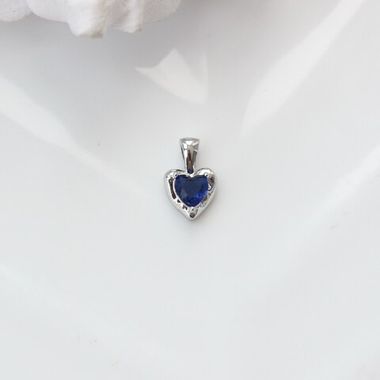 Подвеска Сердце с синим фианитом, 12*8 мм, родий, П308