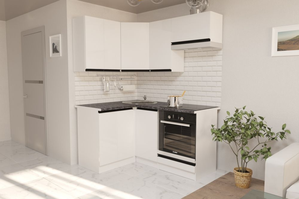 Кухонный гарнитур Лотос мега прайм 1200х1600 мм (Белый глянец/Белый, Кастилло темный)