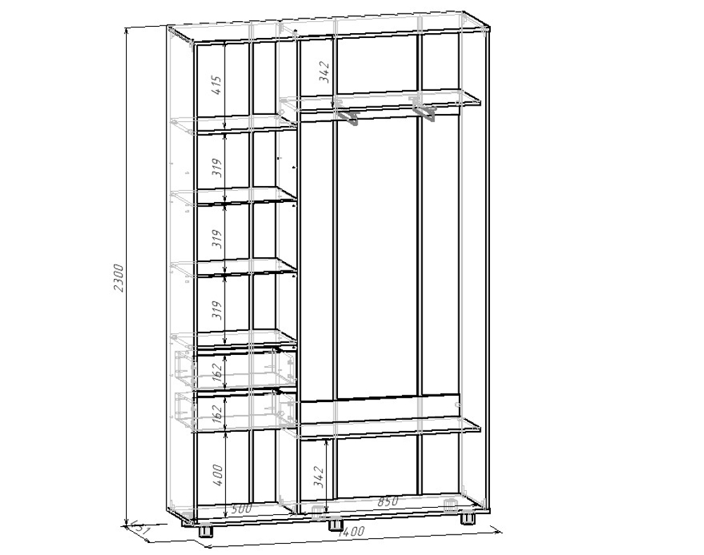 Шкаф-купе МАМА PRIME, 140х45х230 Шимо светлый