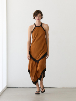 Massimo Dutti Платье миди с контрастными слоями, светло-коричневый