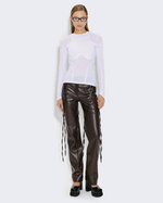 BROWN V-LEATHER TROUSERS WITH STRAPS