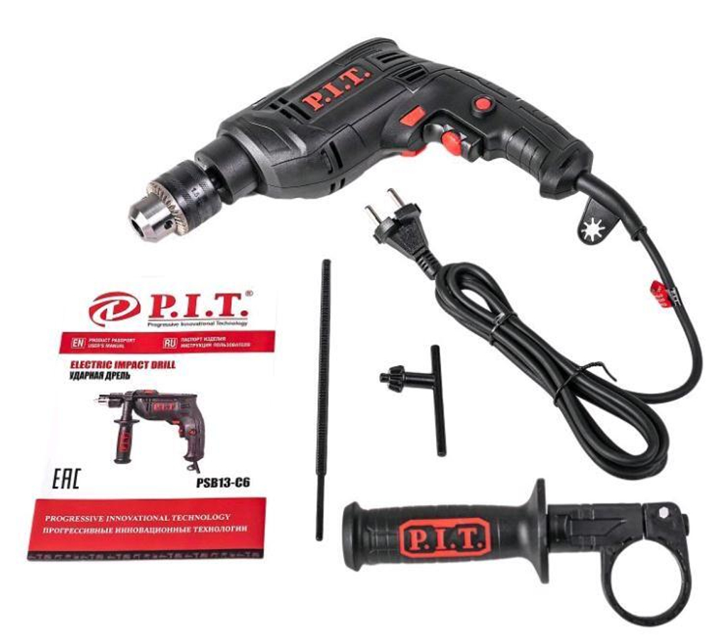 Дрель ударная PSB13-C6  (650Вт, ключевой патрон 13мм, 0-3000 об/мин)  P.I.T.