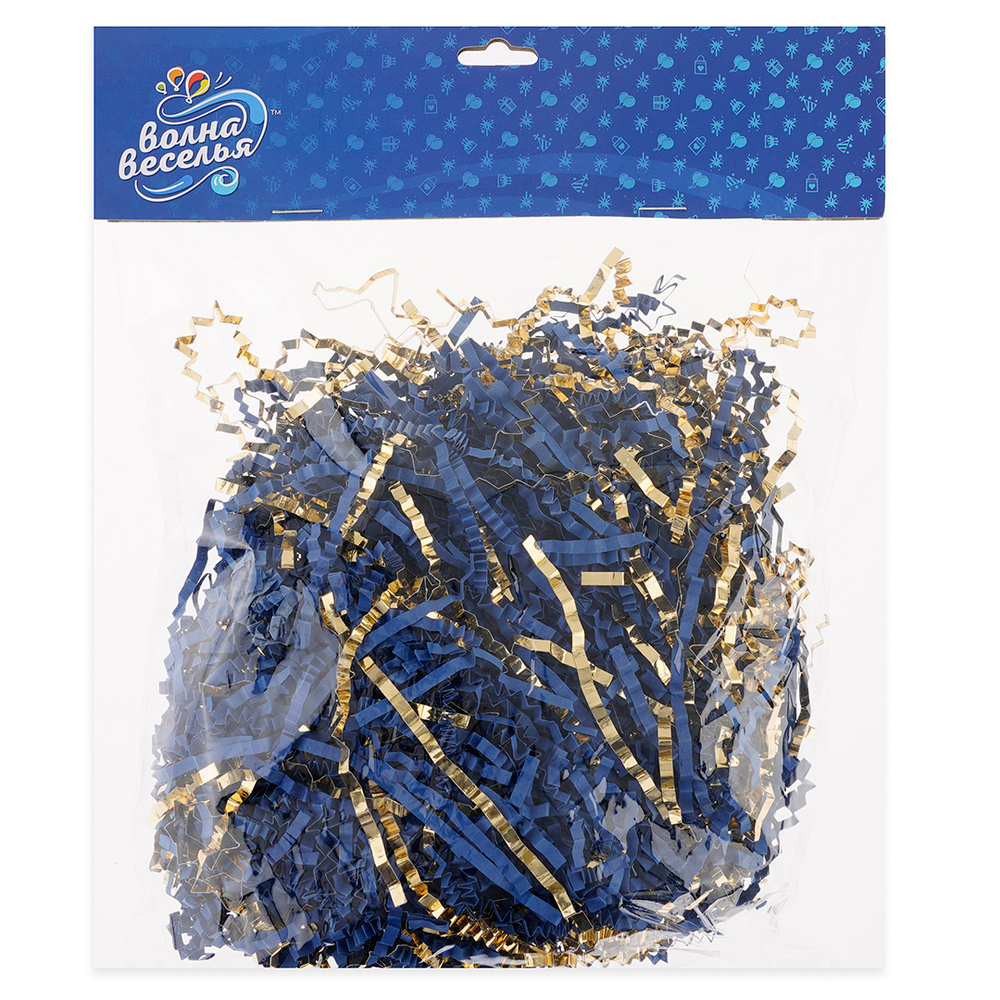 Наполнитель для коробок, синий/ золотой цвет, бумага/ фольга, 50 г