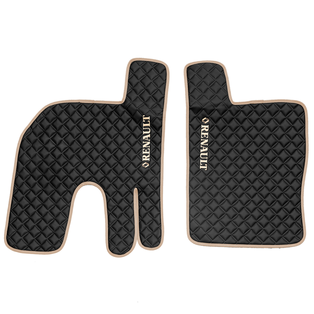 Ковры RENAULT T (автомат) (экокожа, черный, бежевый кант, бежевая вышивка)